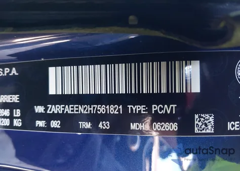 2017 Alfa Romeo Giulia Ti z USA, uszkodzony, nr VIN ZARFAEEN2H7561821